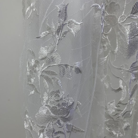 A-Line V-neck Sweep Train Tulle Wedding Dress With Lace - Picture 3 of 5